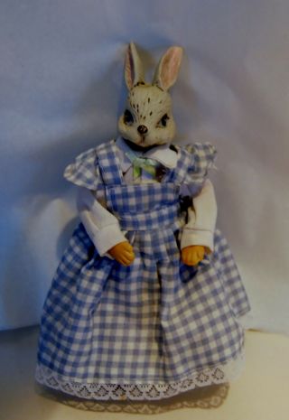 Sweet Mrs.  Bunny Bisque Happy Rabbit Doll House Gingham Dress L@@k