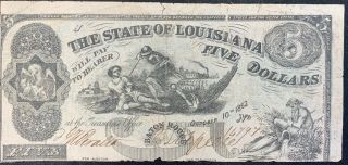 1862,  The State Of Louisiana $5 Note,  Baton Rouge,  La