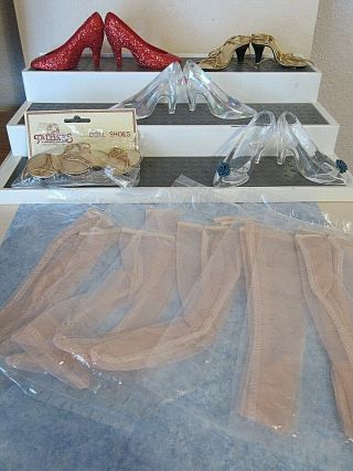 5 Pairs Of High Heel Shoes & Nylon Stockings To Fit Larger Fashion Dolls