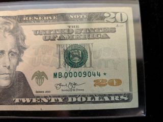 Star Note Low Serial Number $20 Dollar Bill Mb 00009044