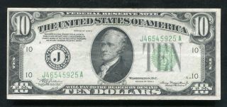 1934 - A $10 Ten Dollars Frn Federal Reserve Note Kansas City,  Mo Extremely Fine,