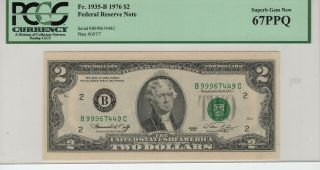 1976 $2 Federal Reserve Note York Ny Fr.  1935 - B Bc Block Pcgs C Cu 67 Ppq Gem