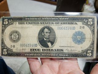 Series Of 1914 $5 Federal Reserve Note 2b York,  White Mellon