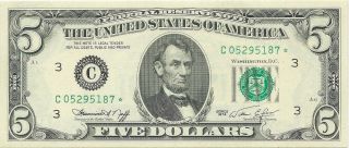 1974 $5 Philadelphia Federal Reserve Star Note Gem Crisp Uncirculated