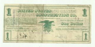 1908 United States Construction Co Terre Haute IN Obsolete Note $1 One Dollar 2