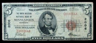 Series 1929 Us $5 National Currency Note North Western Natl Bank Of Minneapolis