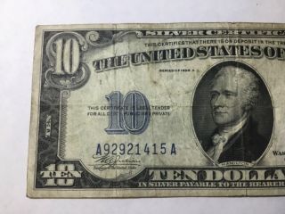 1934 - A FR 2309 $10 Ten Dollars “NORTH AFRICA” Silver Certificate F - VF NR 3
