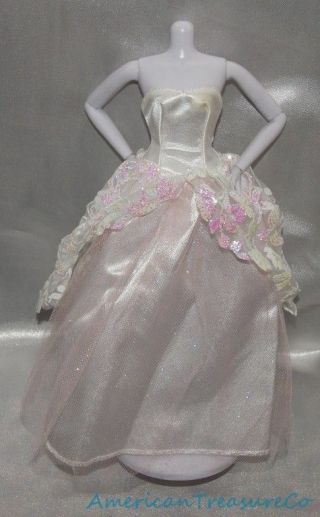 Barbie Glittery White Satin Strapless Glam Wedding Ball Prom Bridal Gown Dress