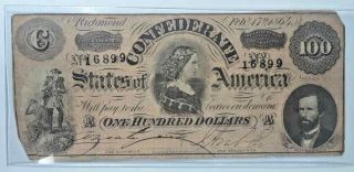 Confederate States Of America One Hundred Dollar Note 1864 Lan026