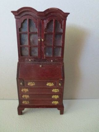 Dollhouse Miniatures Desk Display Cabinet Dark Wood 1:12 Scale