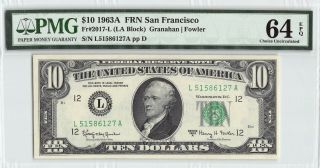 United States 1963a Fr.  2017 - L Pmg Choice Unc 64 Epq $10 San Francisco Frn