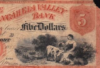 Mckeesport,  Pa Pennsylvania $5 1858 Monongahela Valley Bank Obsolete Note