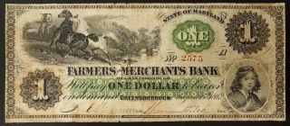 1862 Farmers And Merchants Bank,  Greensborough,  Maryland,  $1 Note Colorful