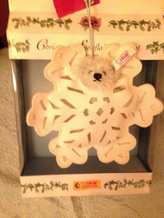 Steiff Mohair Teddy Bear In Snowflake Limited Edition Christmas Ornament