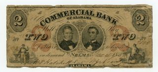 1857 $2 The Commercial Bank Of Alabama - Selma,  Alabama Note
