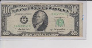 1950 Series G/d (chicago) $10 Dollar Federal Reserve Note Bill Us Currency Au