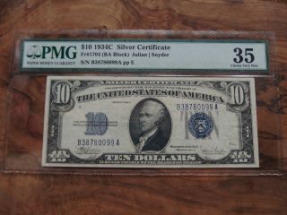 $10 10 Dollars 1934 C Silver Certificate Pmg 35 (ba Block)