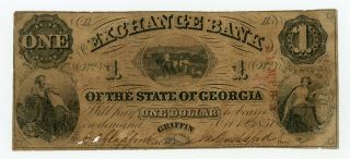 1857 $1 The Exchange Bank Of The State Of Georgia Note W/ Slaves