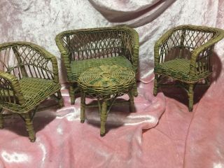 Vintage Barbie Doll Wicker Rattan Furniture Table Chairs Couch Set