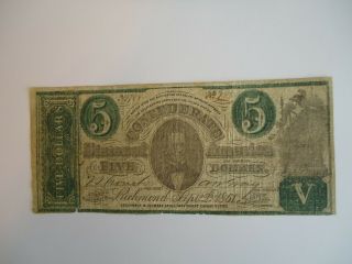 1861 T - 33 $5 Confederate Note With 2 Different Serial Numbers.  Rarity 10.