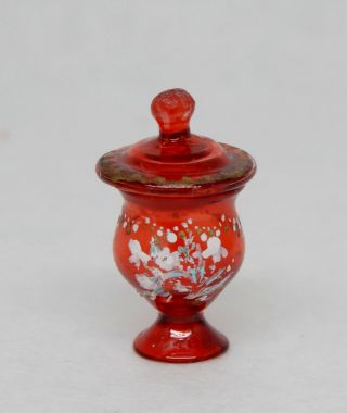 Vintage Victorian Glass Hand Painted Candy Jar W Lid Dollhouse Miniature 1:12