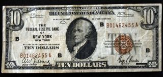 1929 Series $10 Ten Dollar Federal Reserve Bank Of York Note Bill C183