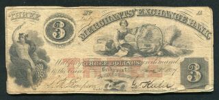 1857 $3 Merchants’ Exchange Bank Bridgeport,  Ct Obsolete Banknote