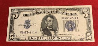 Unc 1934d $5 Dollar Silver Certificate Blue Seal Paper Money