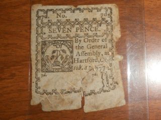 1777 Colonial Currency Connecticut Seven Pence Note