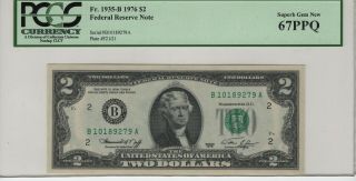 1976 $2 Federal Reserve Note York Ny Fr.  1935 - B Ba Block Pcgs C Cu 67 Ppq Gem