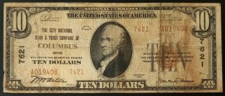 1929 $10 National Currency,  The City National Bank & Trust Co.  Of Columbus,  Oh