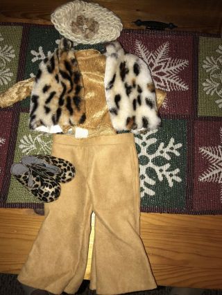 Gold Tan Faux Fur Leopard Vest Outfit Fits American Girl Doll 18” Leopard Boots
