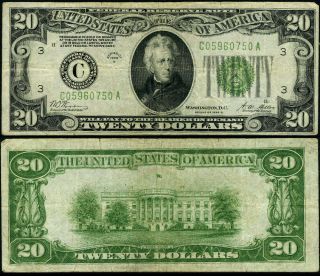 Fr.  2052 C $20 1928 - B Federal Reserve Note Philadelphia C - A Block Fine,  Dgs