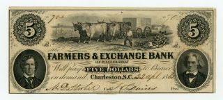 April 22,  1861 $5 The Farmers & Exchange Bank - South Carolina Note W/ Slaves