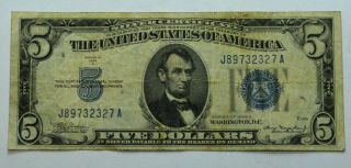 Series Of 1934 A $5 Blue Seal Legal Tender Us Note Bill Old Us Paper Money
