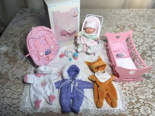 2001 Corolle 8” Baby Doll With Stroller & Accessories