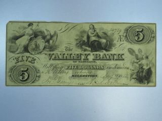 1855 $5 The Valley Bank Of Maryland Obsolete Currency Cu034/re