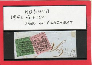 Italy - Italia - Stati Antichi - States - Modena 1852 5,  10c On Fragment High Cat