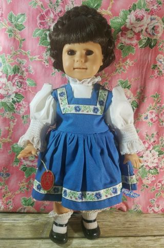 Engel Puppe Puppen German Doll Tags Blue Dress Brown Hair & Eyes All