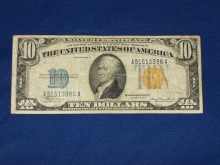 $10 Us Silver Certificate Series Of 1935a North Africa Sn A91513986a U4
