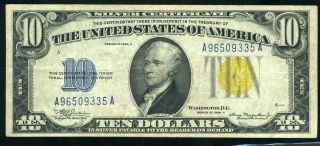 1934 A $10 Silver Certificate North Africa Ww Ii Note Yellow Seal Ten Dollar