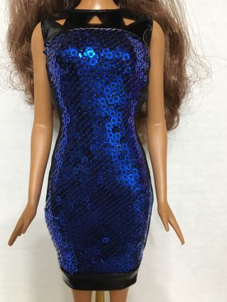 Barbie Doll Model Muse The Look Night Out Black Blue Sequin Cocktail Dress