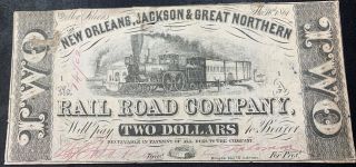 1861 The Orleans,  Jackson & Great Northern Rail Road Co.  - Louisiana $2 Note