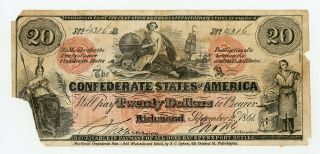 1861 Ct - 19 $20 Confederate States Of America (ctft. ) Note W/ Upham -