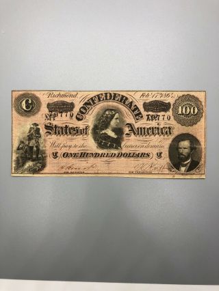 1864 $100 Confederate States Of America Richmond Note Csa