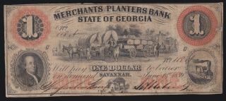 Us Georgia $1 The Merchants & Planters Bank Obsolete Currency F - Vf (001)