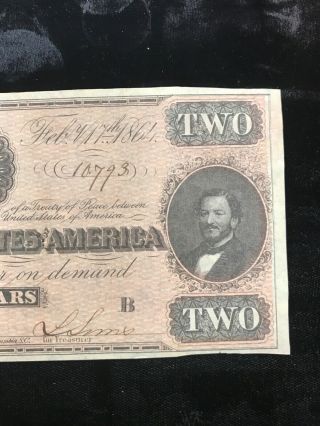 T - 70 1864 Confederate States Of America $2 Dollar Banknote T70