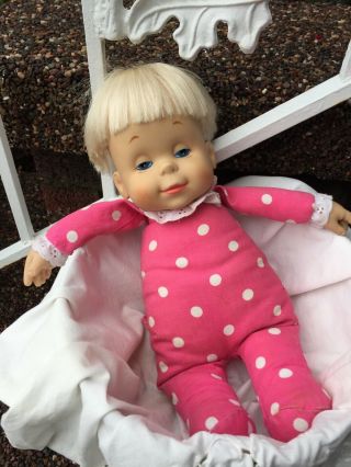Mattel 1984 The Classic Drowsy Baby Talking Doll Pink Polka Dots Great