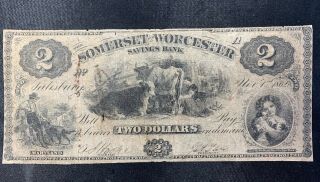 1862 The Somerset And Worcester Savings Bank - Maryland - $2 Note