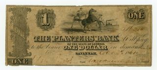 1861 $1 The Planters Bank Of The State Of Georgia Note
